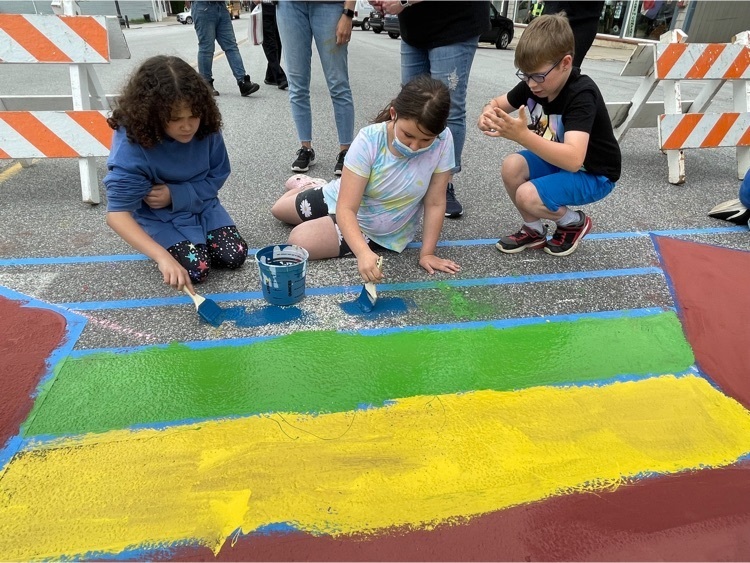 Today Mrs. Gregg’s class went and painted a crosswalk on Central Street. This was a community art project that the third graders participated in  